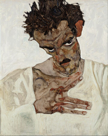 Square Eyes - Egon Schiele - Self-Portrait with Lowered Head